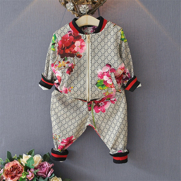 Children's flower clothing sets 2019  coat + pants 2 pcs