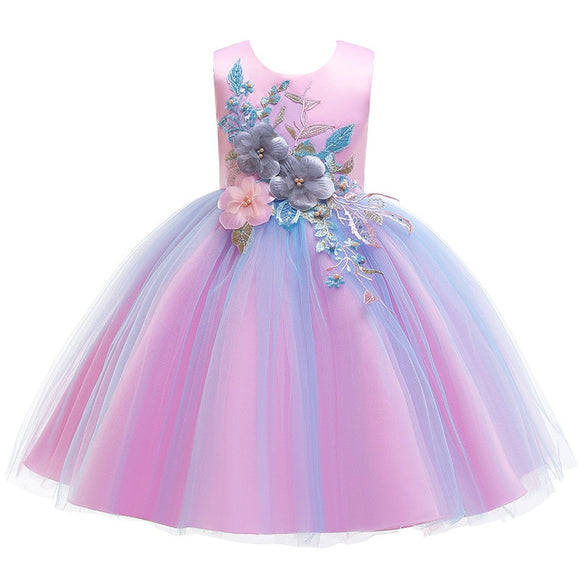 Baby Girl Pink Flower Cute Tulle Lace Ball Princess Dress