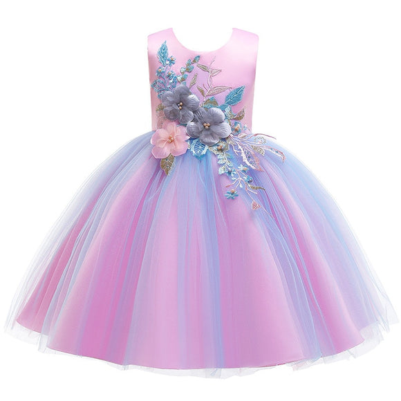 Baby Girl Pink Flower Cute Tulle Lace Ball Princess Dress