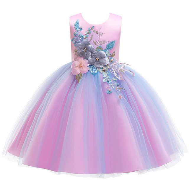 Baby Girl Pink Flower Cute Tulle Lace Ball Princess Dress