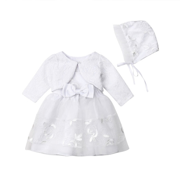 3Pcs Baby Girl White Princess Dress