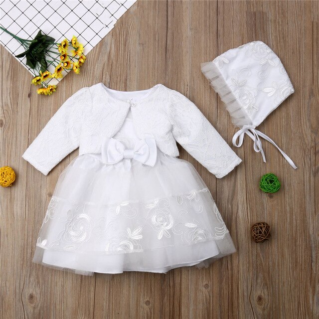 3Pcs Baby Girl White Princess Dress